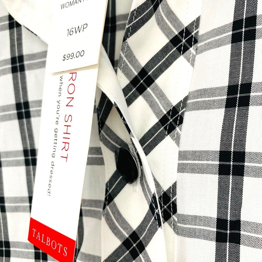 Talbots Women's Blouse Plus Size 16W Plaid Black Pullover 1/4 Button Long Sleeve - Picture 7 of 14